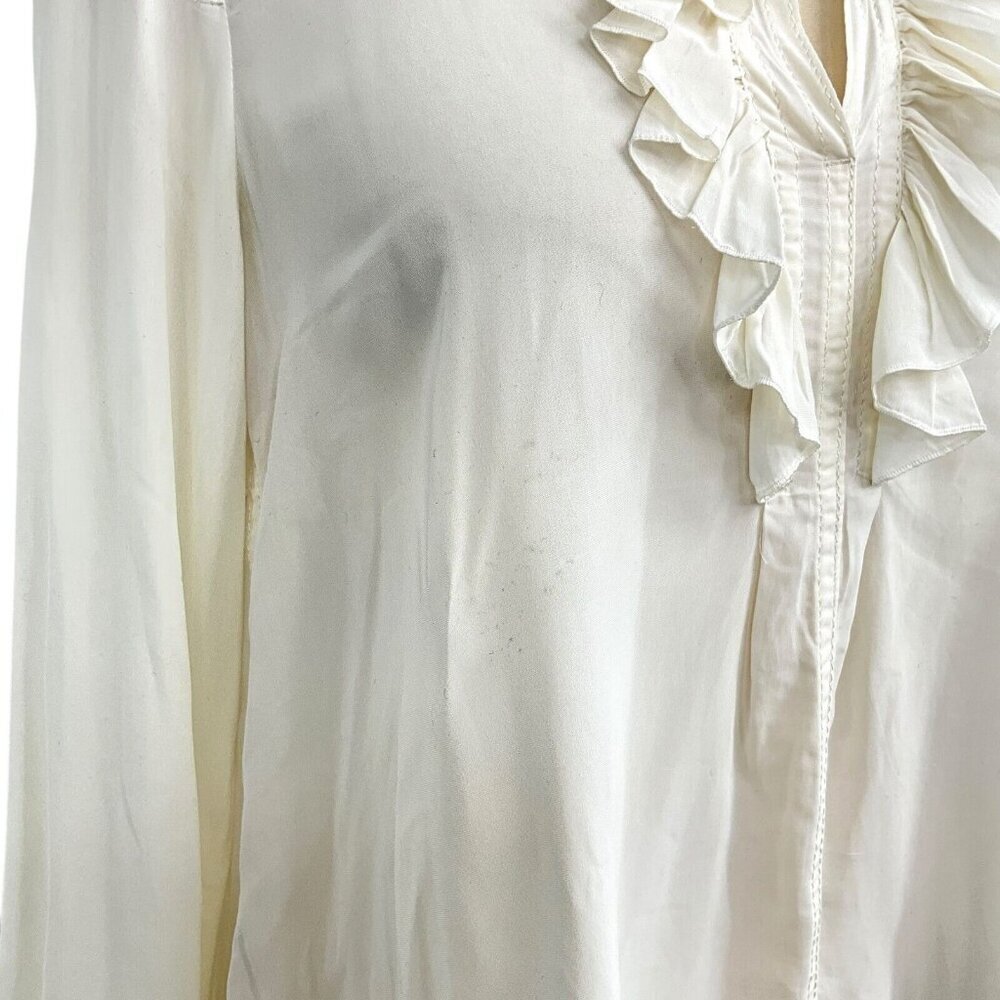 Beate Heymann Blouse Top Size 6 Off White Ruffle Long Sleeve Polyester - Picture 3 of 13